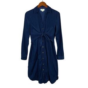 Maeve Anthropologie Winchester Shirt Dress Blue Corduroy Tie Front Women's 8